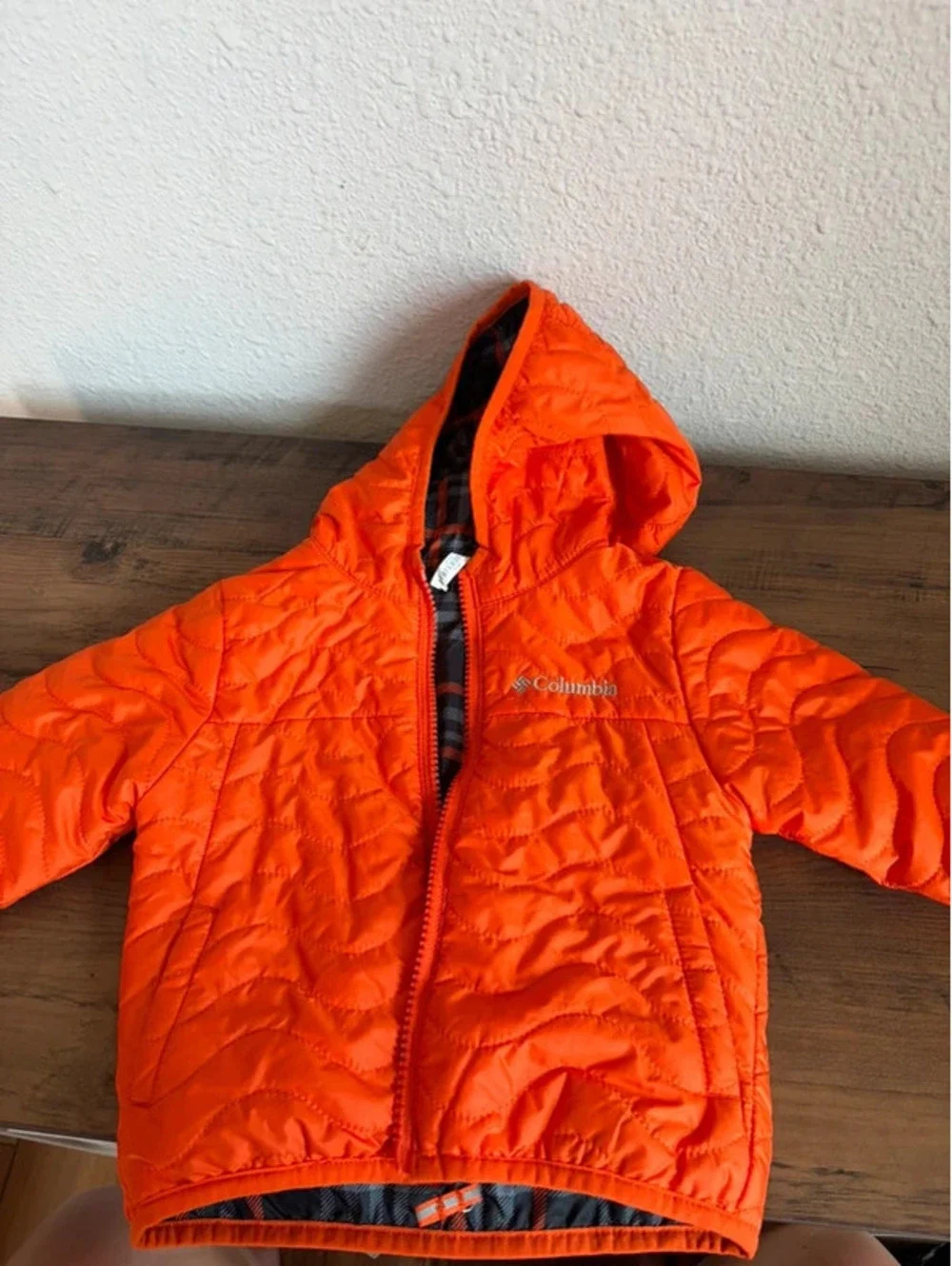 Columbia Reversible Orange/Plaid Puffer Coat size 6-12M